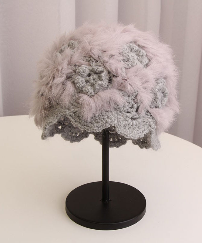 Handmade White Hollowed Out Flower Rabbit Hair Knitted Boonie Hat