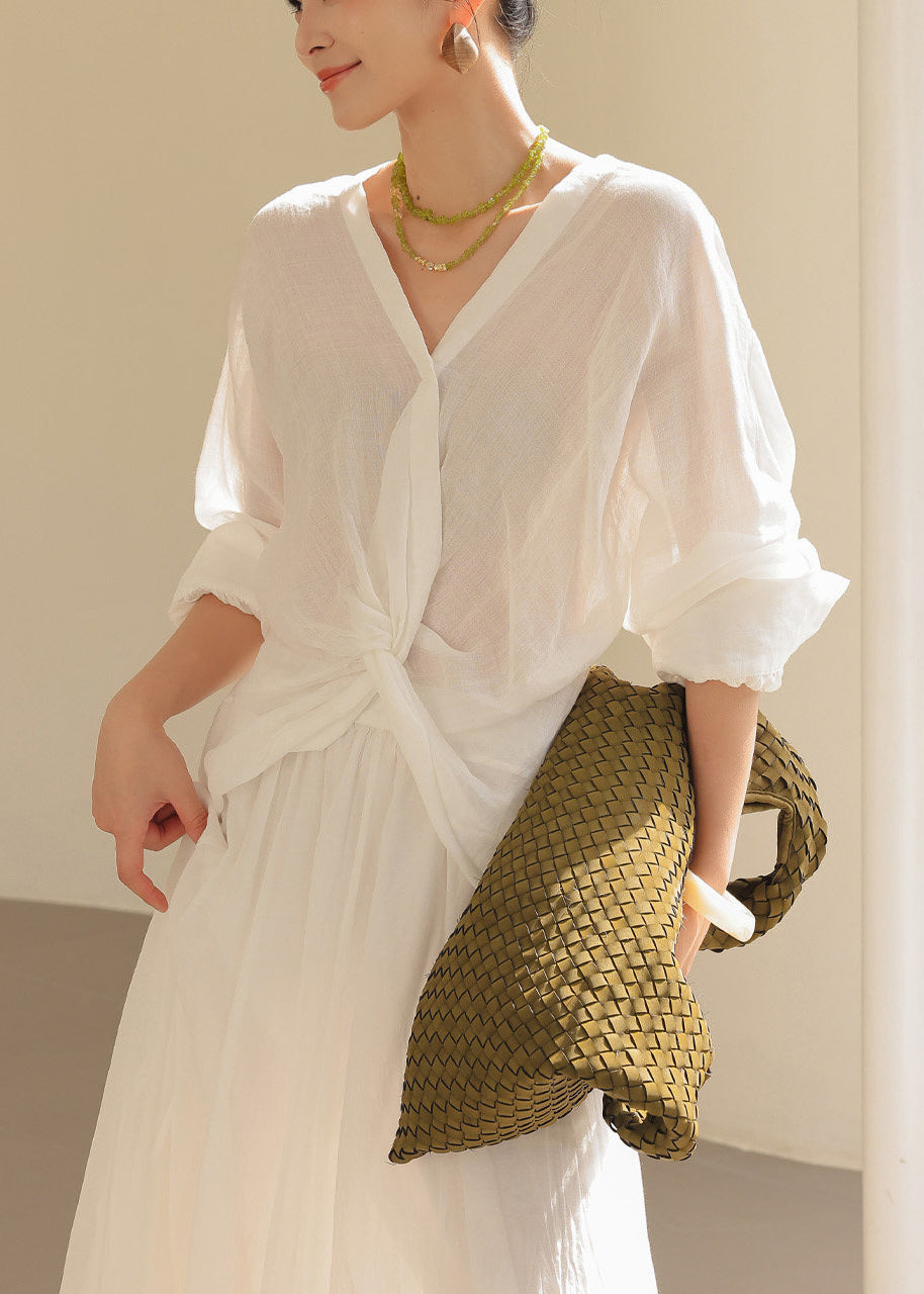 Handmade White Oversized Cross Strap Cotton Shirt Summer