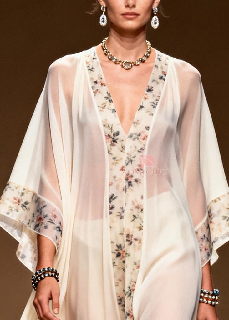 Handmade White Oversized Patchwork Print Chiffon Dress Summer