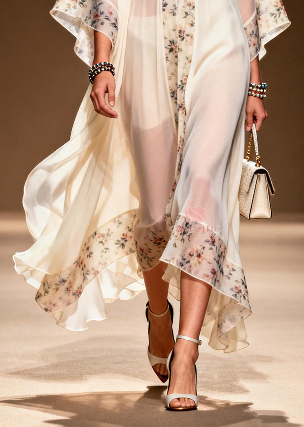 Handmade White Oversized Patchwork Print Chiffon Dress Summer