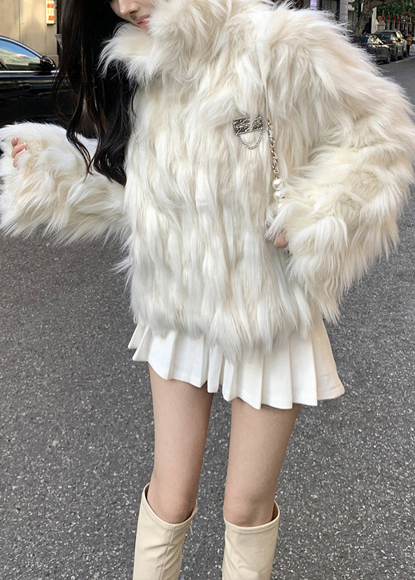 Handmade White Oversized Warm Faux Fox Fur Coats Winter