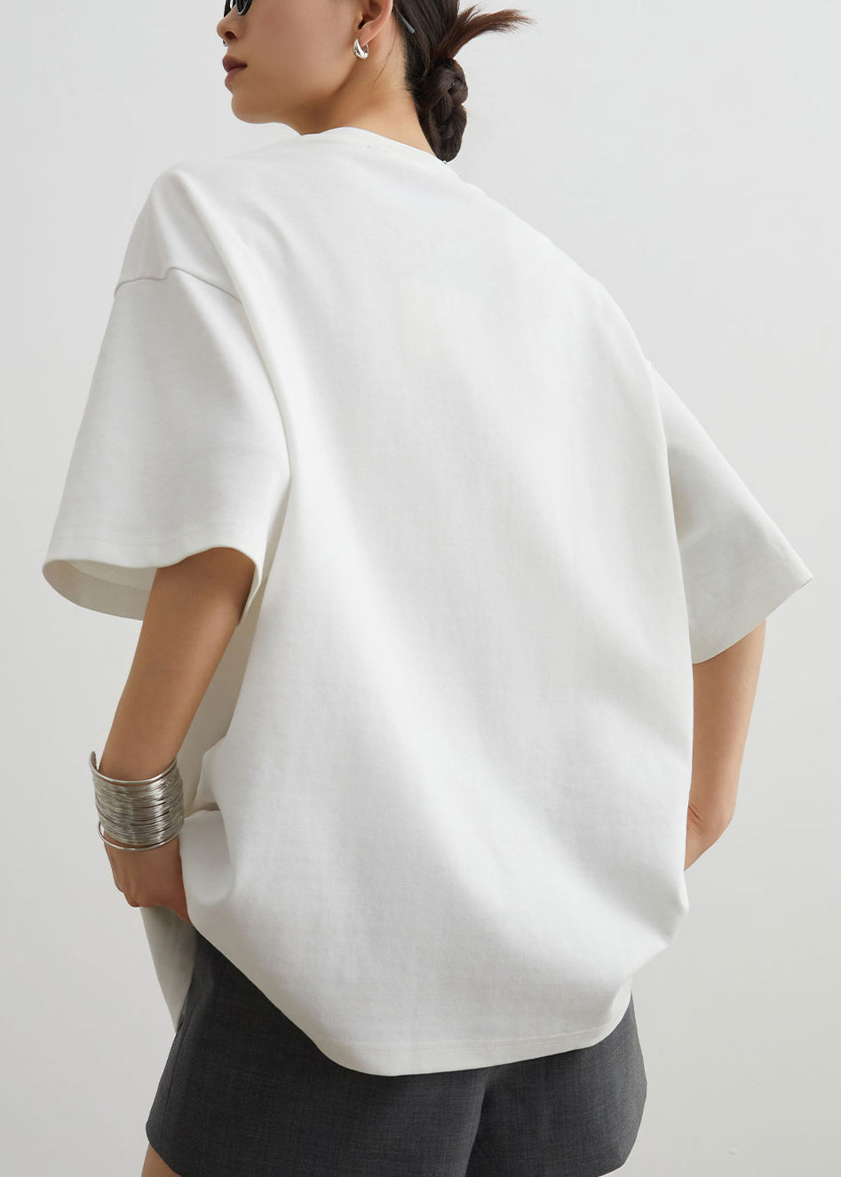 Handmade White Rose Nail Bead Cotton T Shirts Half Sleeve