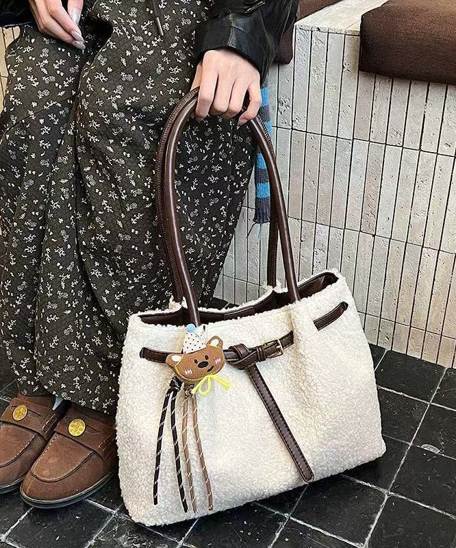 Handmade White Solid Durable Cute Pendant Wool Shoulder Bags