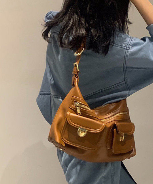 Handmade White Solid Durable Pockets Faux Leather Messenger Bag