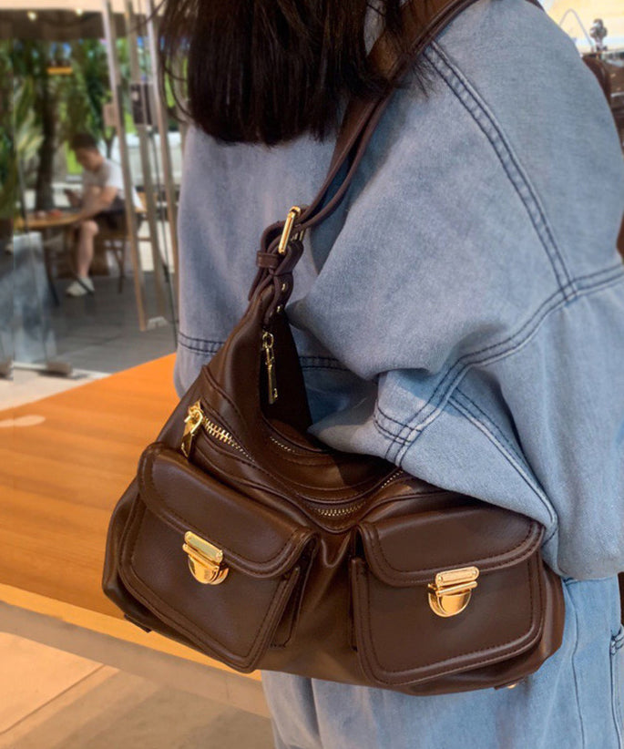 Handmade White Solid Durable Pockets Faux Leather Messenger Bag