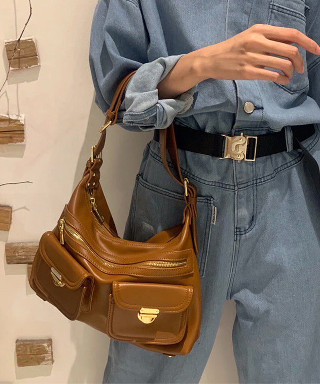 Handmade White Solid Durable Pockets Faux Leather Messenger Bag