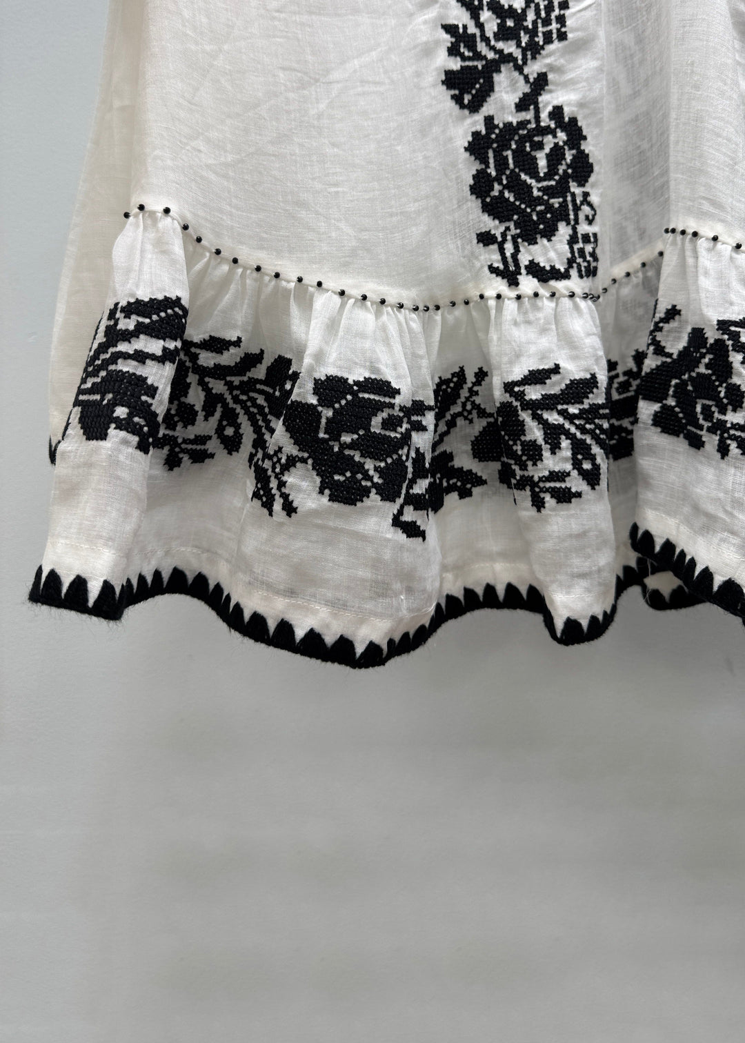 Handmade White V Neck Embroidered Linen Blouses Fall