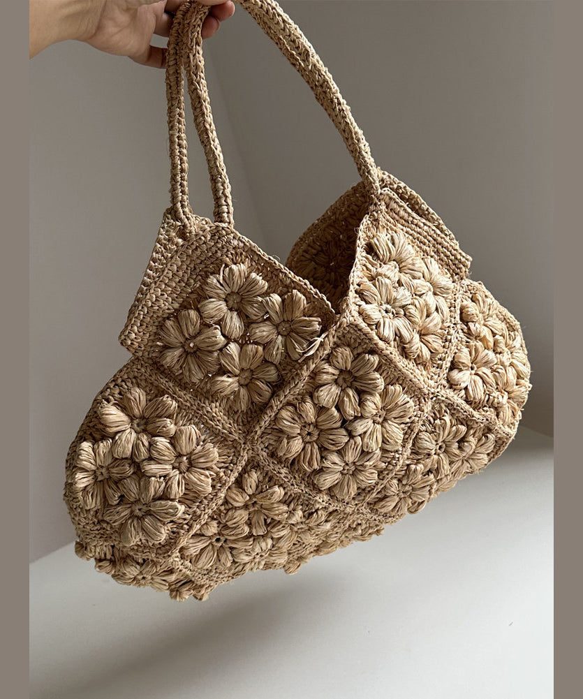 Handmade Woven Flower Solid Durable Tote Bag