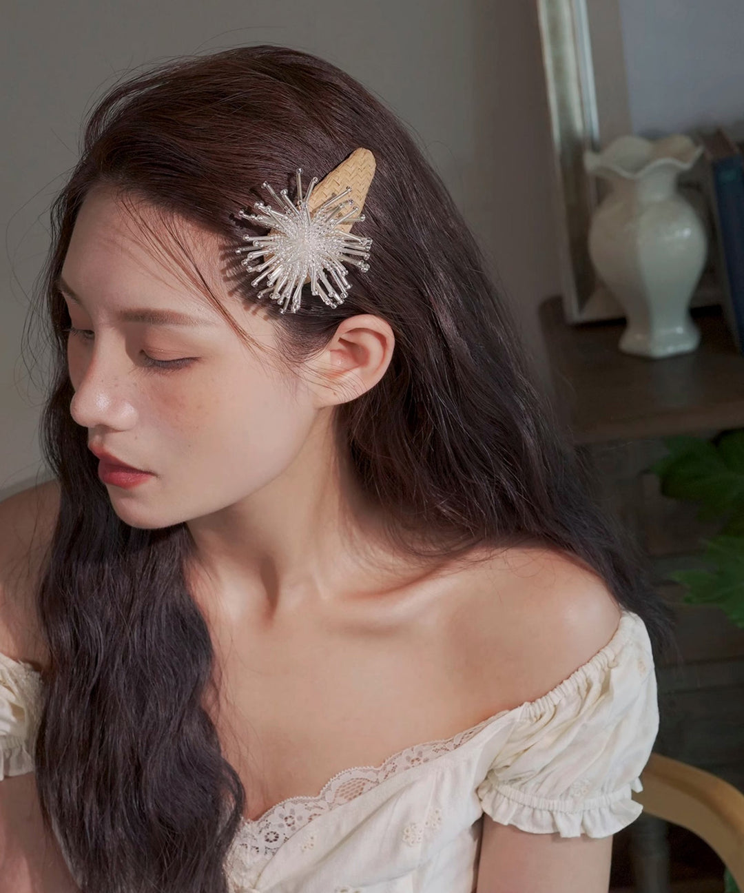 Handmade Yellow Alloy Straw Weaving Crystal Suede Fireworks A Pair Hairpin
