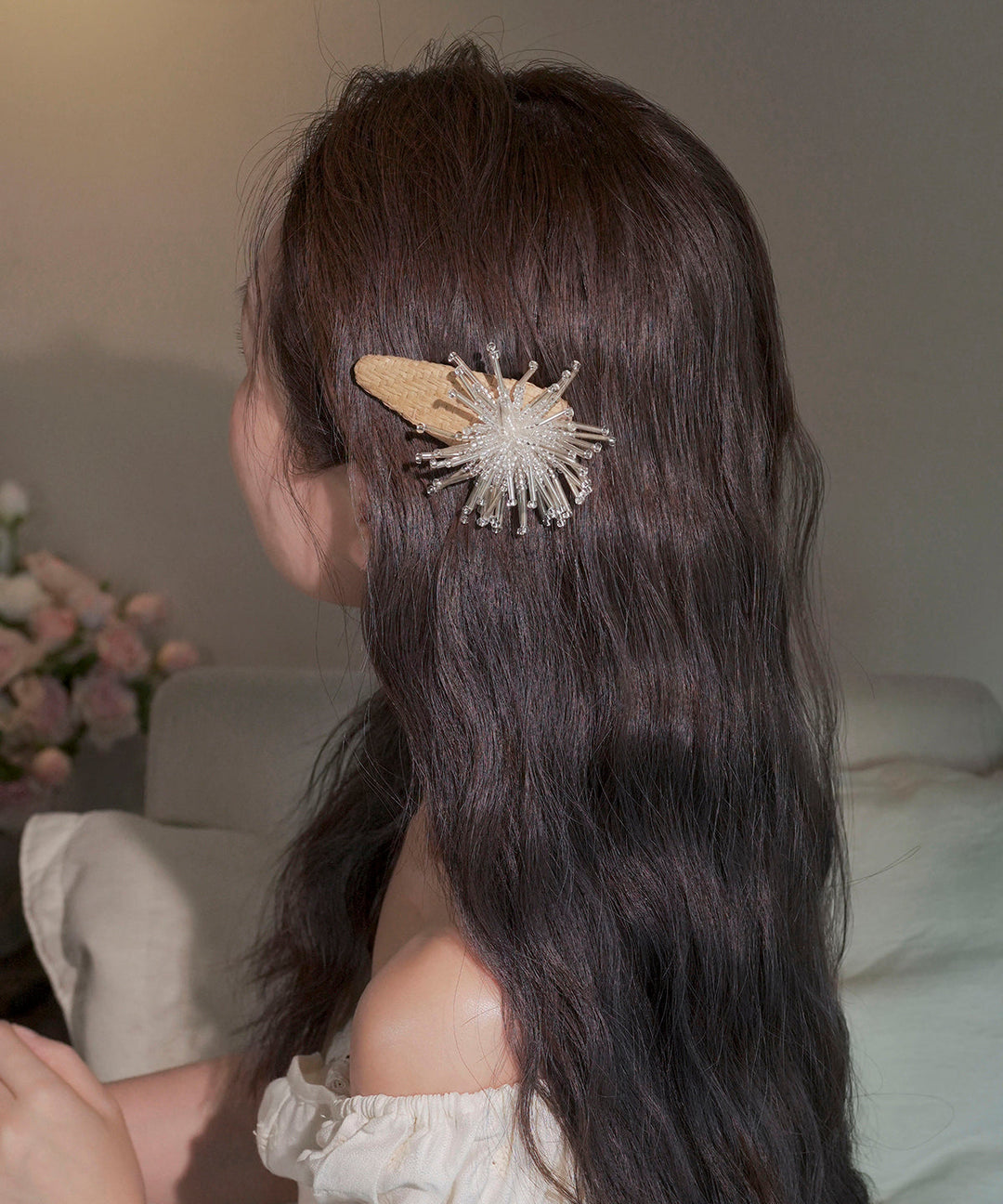 Handmade Yellow Alloy Straw Weaving Crystal Suede Fireworks A Pair Hairpin