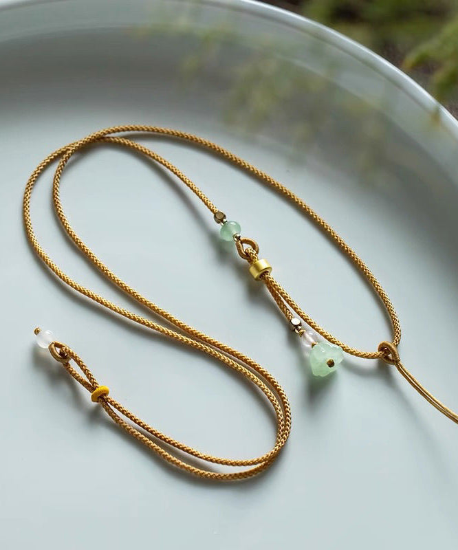 Handmade Yellow Copper Overgild Jade Agate Lotus Seedpod Pendant Necklace