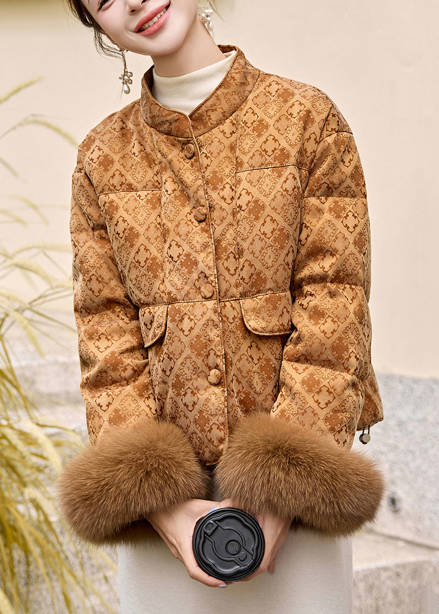 Handmade Yellow Fur Patchwork Duck Down Winter Short Coats