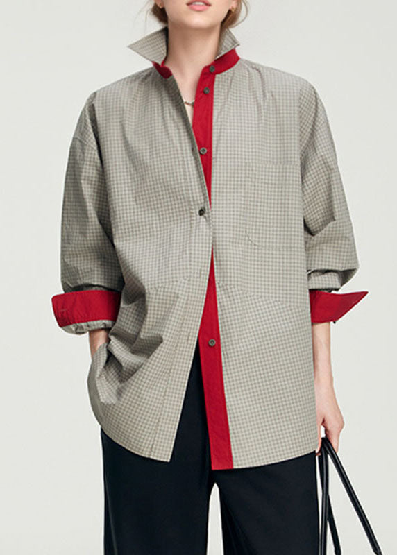 Handmade Yellow Peter Pan Collar Plaid Patchwork Button Shirt Fall