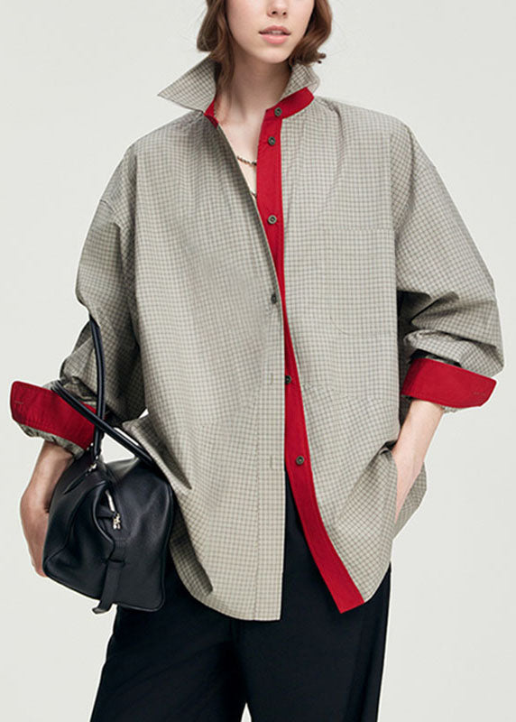 Handmade Yellow Peter Pan Collar Plaid Patchwork Button Shirt Fall