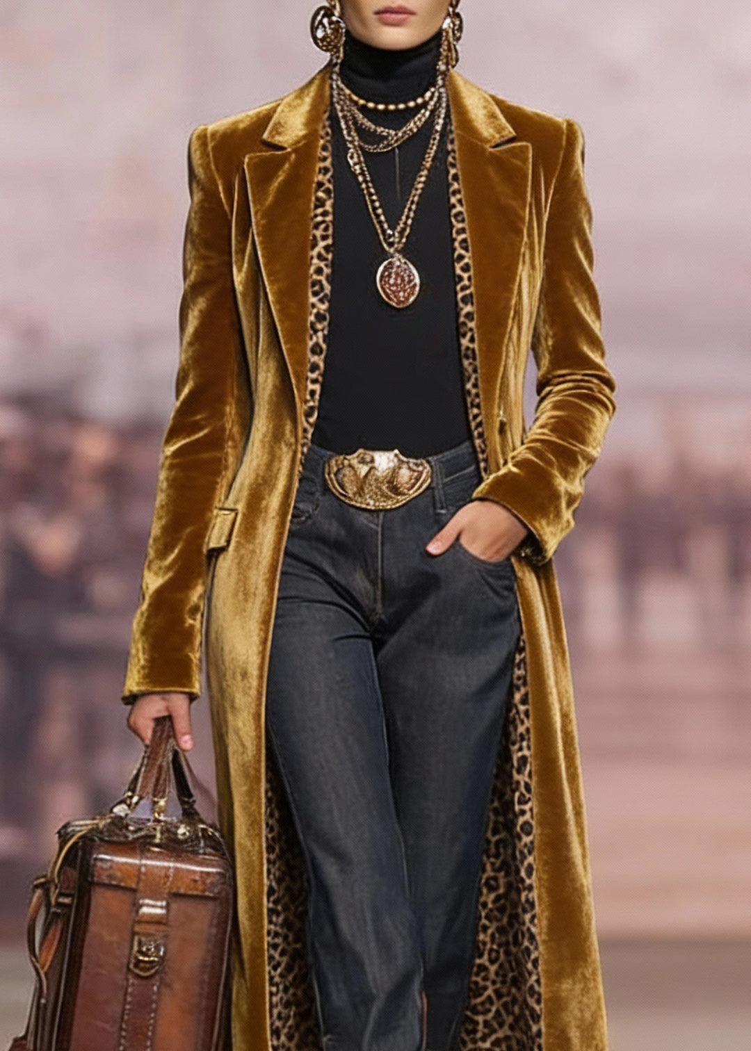 Handmade Yellow Peter Pan Collar Pockets Velvet Trench Spring