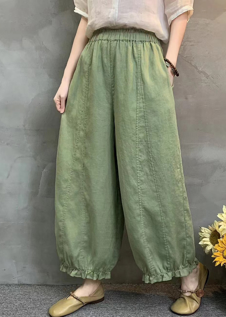 Handmade Yellow Ruffled Oversized Linen Harem Pants Summer