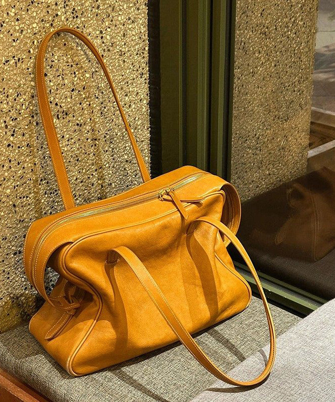 Handmade Yellow Solid Durable Faux Leather Satchel Handbag