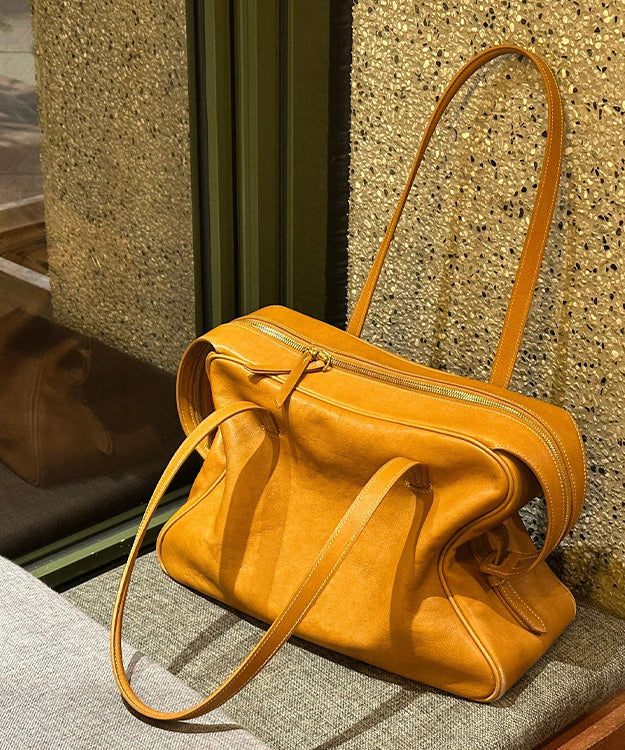 Handmade Yellow Solid Durable Faux Leather Satchel Handbag