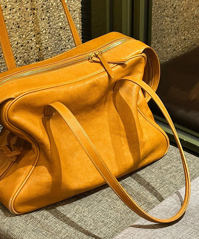 Handmade Yellow Solid Durable Faux Leather Satchel Handbag