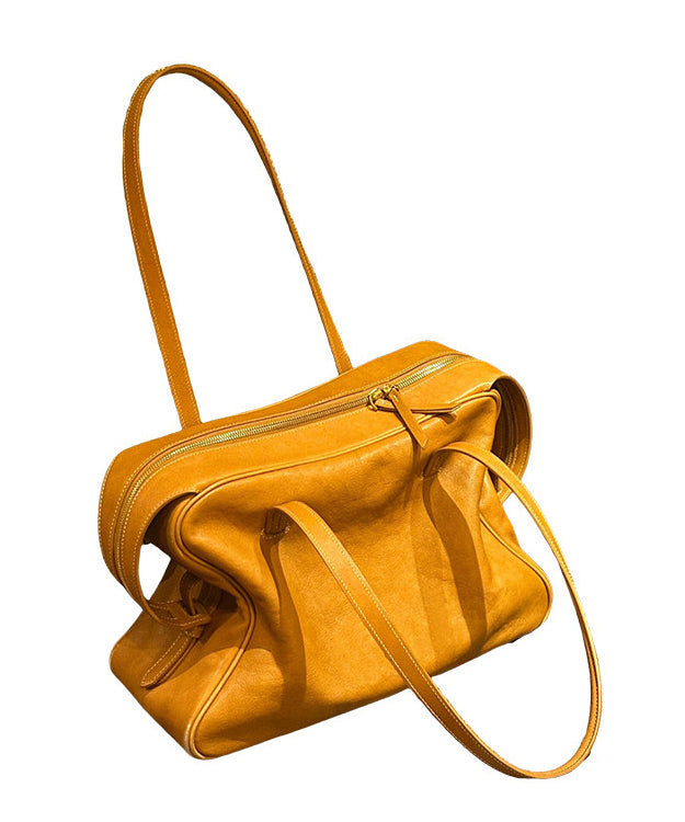 Handmade Yellow Solid Durable Faux Leather Satchel Handbag