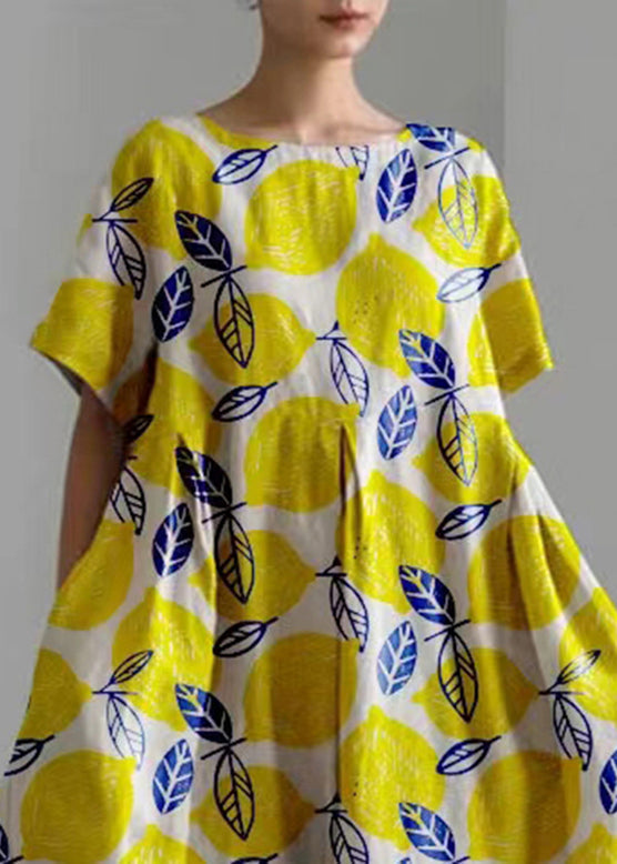 Handmade Yellow Wrinkled Pockets Holiday Maxi Dress Summer