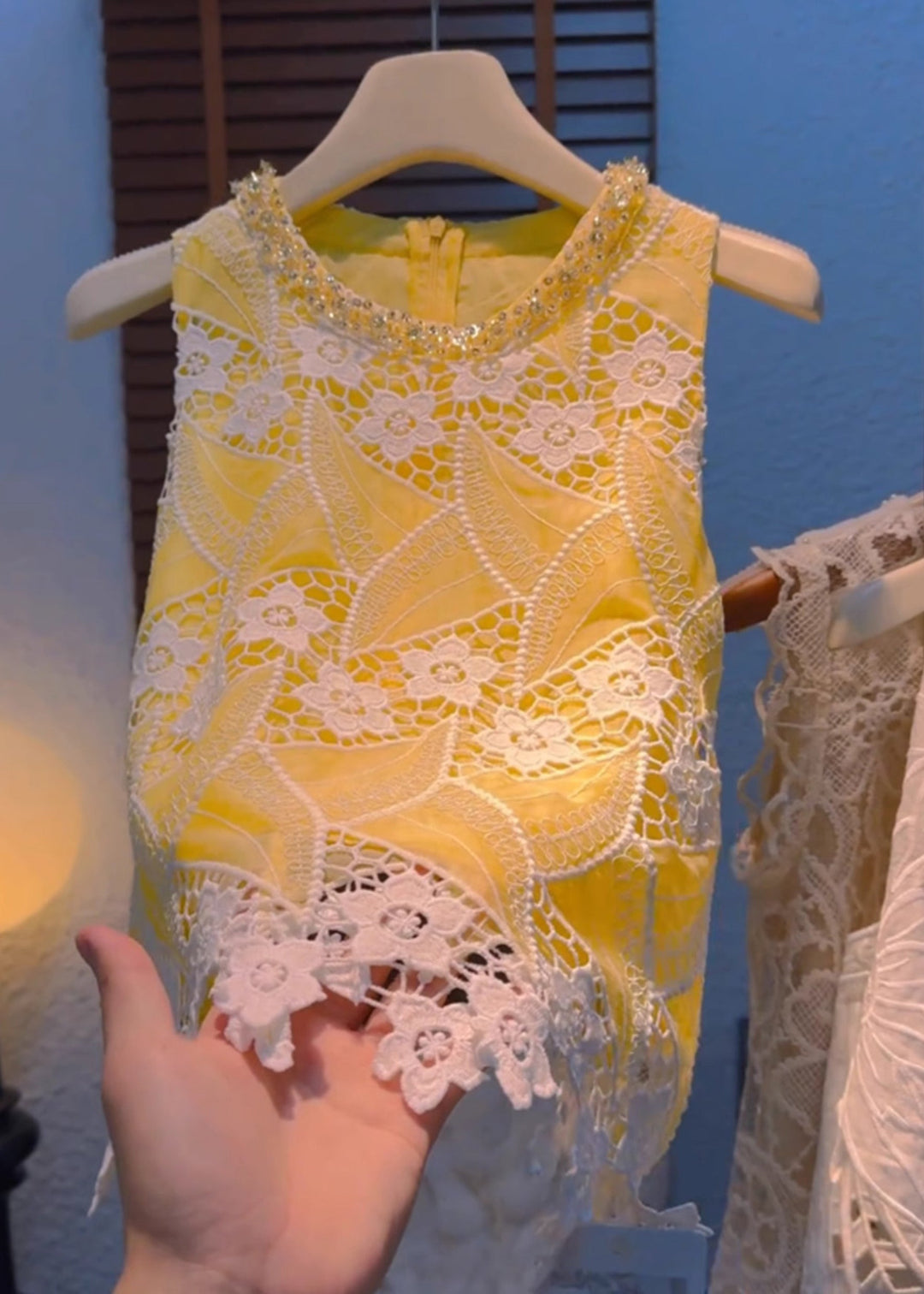 Handmade Yellow Zippered Hollow Out Cotton Tank Sleeveless