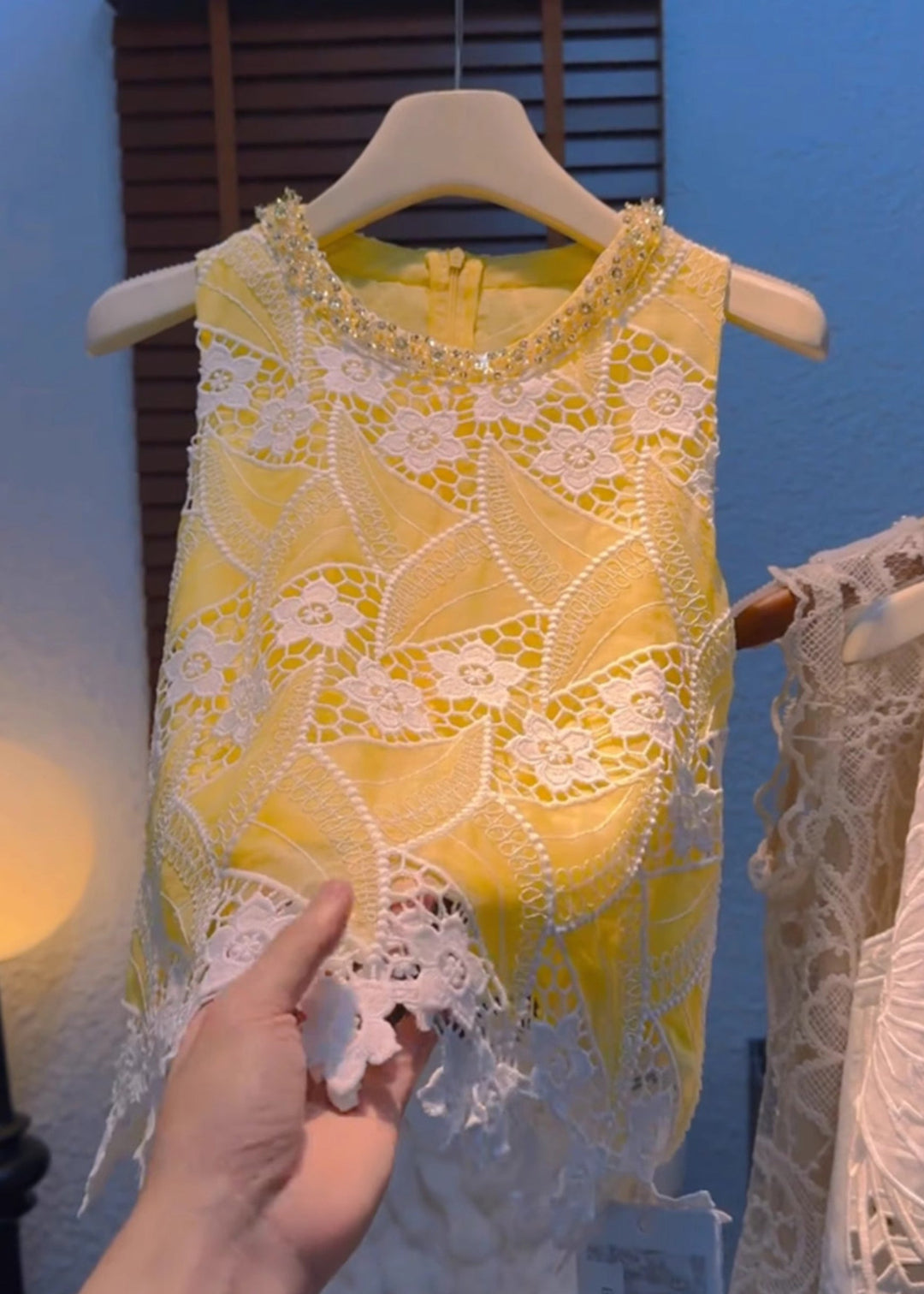 Handmade Yellow Zippered Hollow Out Cotton Tank Sleeveless