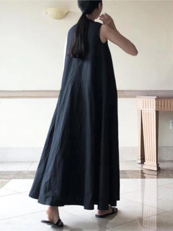 Handmade black linen dresses o neck sleeveless cotton robes summer Dresses - SooLinen