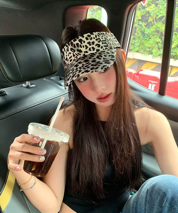 Hip Hop Style Versatile Coffee Leopard Print Sunshade Top Hat