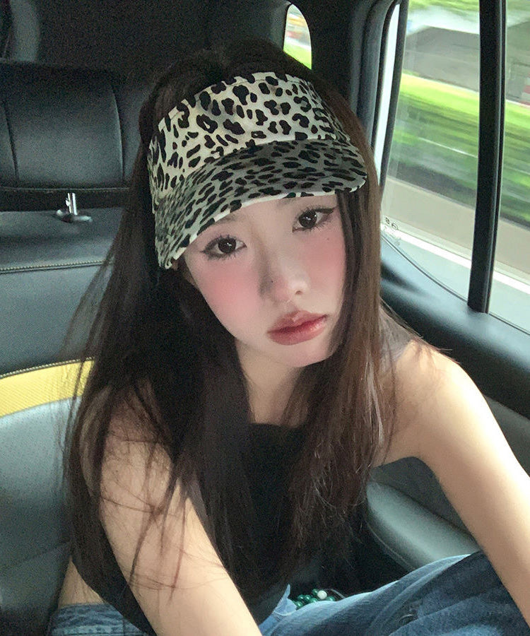 Hip Hop Style Versatile Coffee Leopard Print Sunshade Top Hat