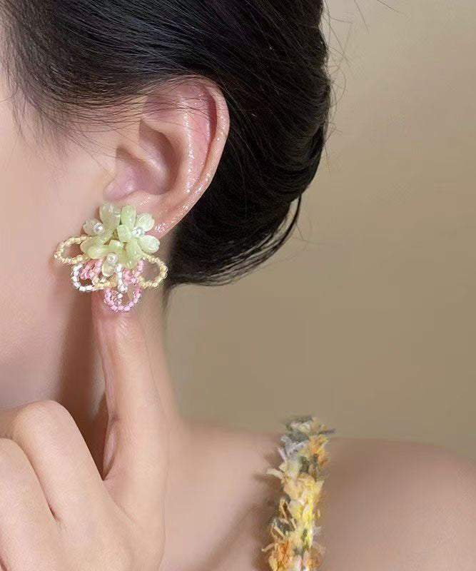 Holiday Blue Alloy Floral Crystal Beading Stud Earrings