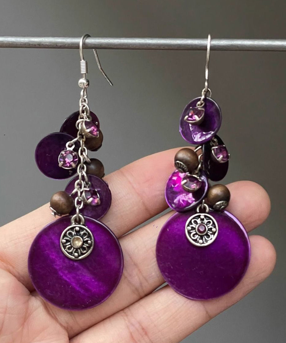Holiday Purple Sterling Silver Shell Tassel Drop Earrings
