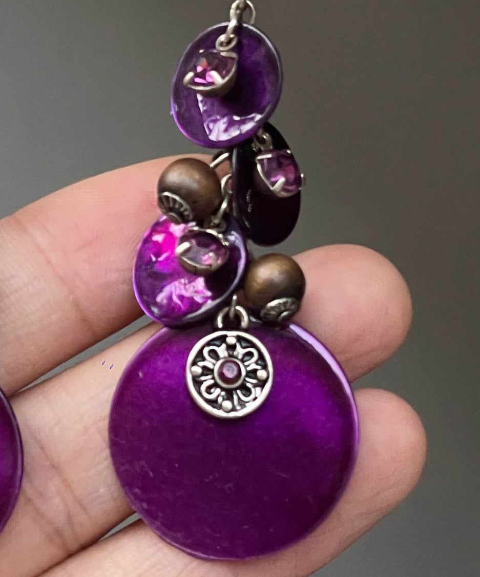 Holiday Purple Sterling Silver Shell Tassel Drop Earrings