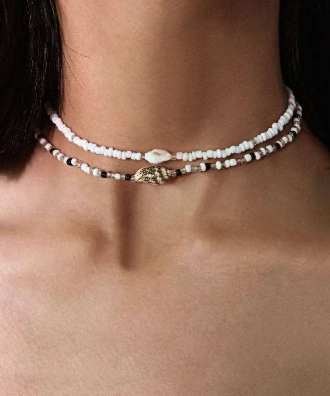 Holiday White Alloy Pearl Beading Pendant Necklace Two-Piece Set - Omychic