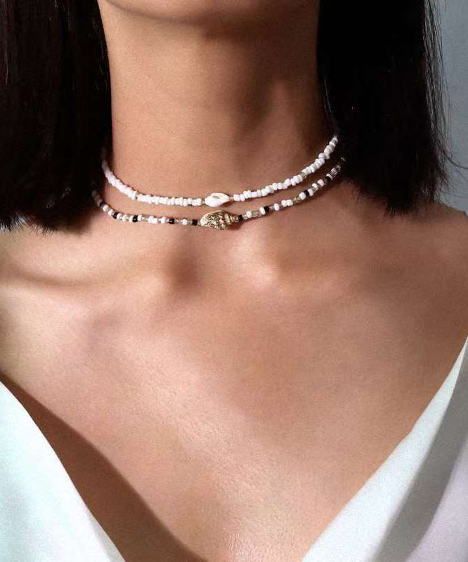 Holiday White Alloy Pearl Beading Pendant Necklace Two-Piece Set - Omychic