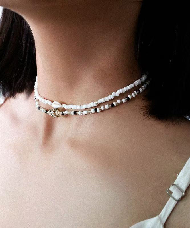 Holiday White Alloy Pearl Beading Pendant Necklace Two-Piece Set - Omychic