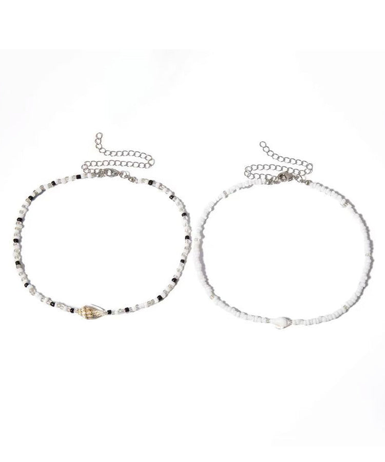 Holiday White Alloy Pearl Beading Pendant Necklace Two-Piece Set - Omychic