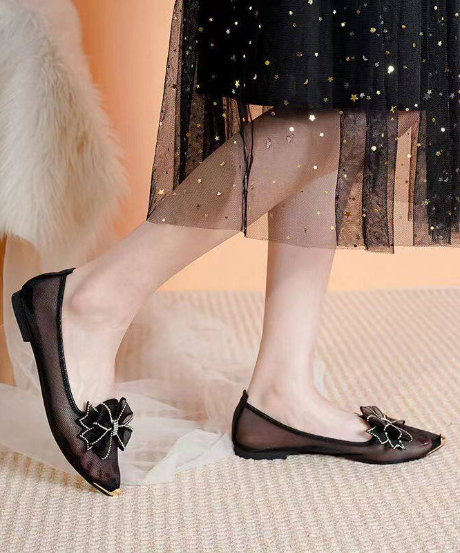 Hollow Out Black Flat Shoes Pointed Toe Flat Shoes