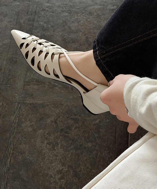 Hollow Out Golden Sandals Pointed Toe Chunky Sandals