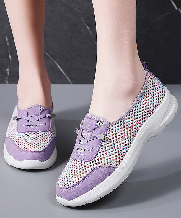 Hollow Out Purple Flat Shoes For Women Cross Strap Flat Shoes