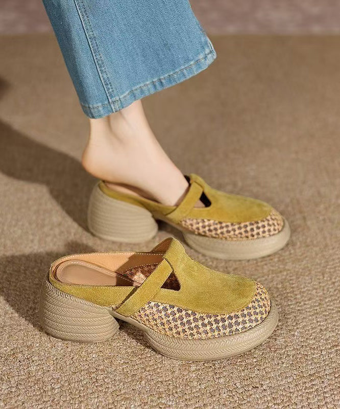 Hollow Out Yellow Splicing Platform Thong Sandals