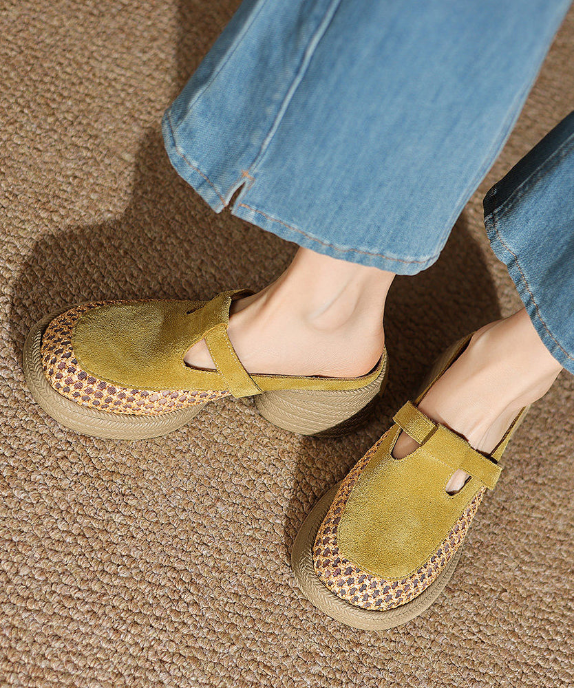 Hollow Out Yellow Splicing Platform Thong Sandals