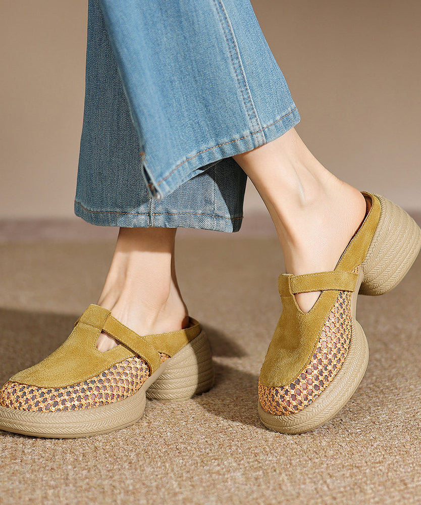 Hollow Out Yellow Splicing Platform Thong Sandals