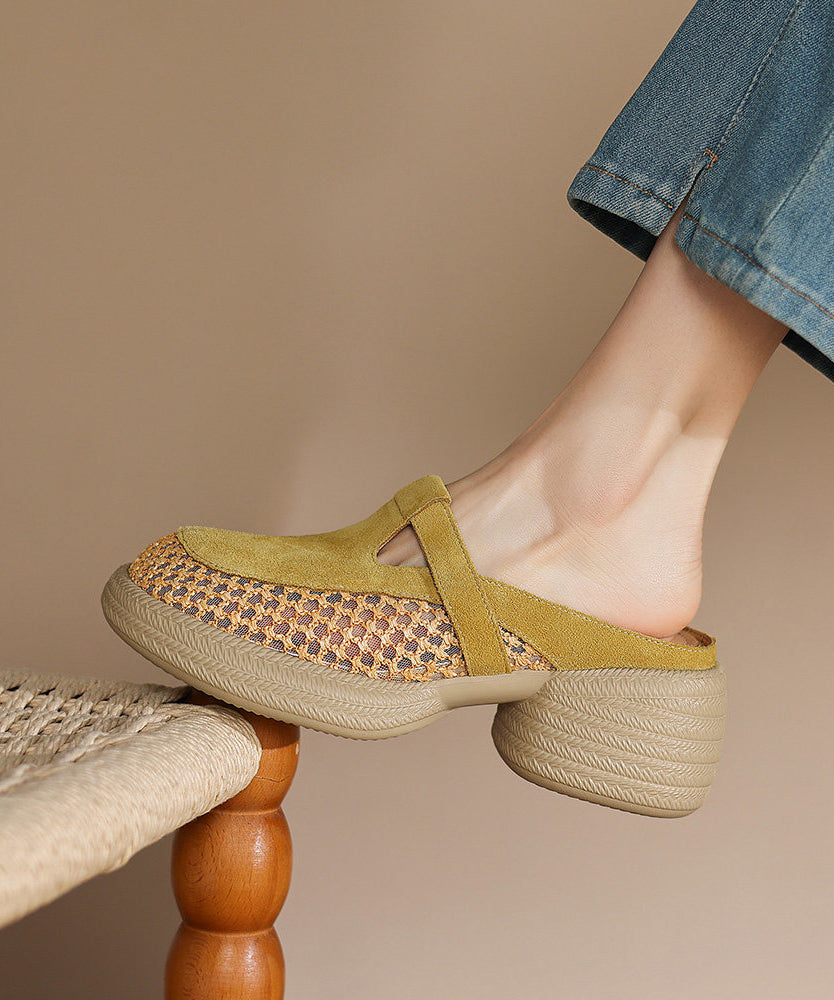 Hollow Out Yellow Splicing Platform Thong Sandals
