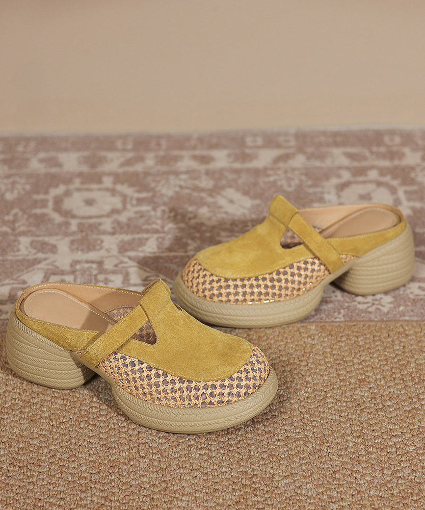 Hollow Out Yellow Splicing Platform Thong Sandals