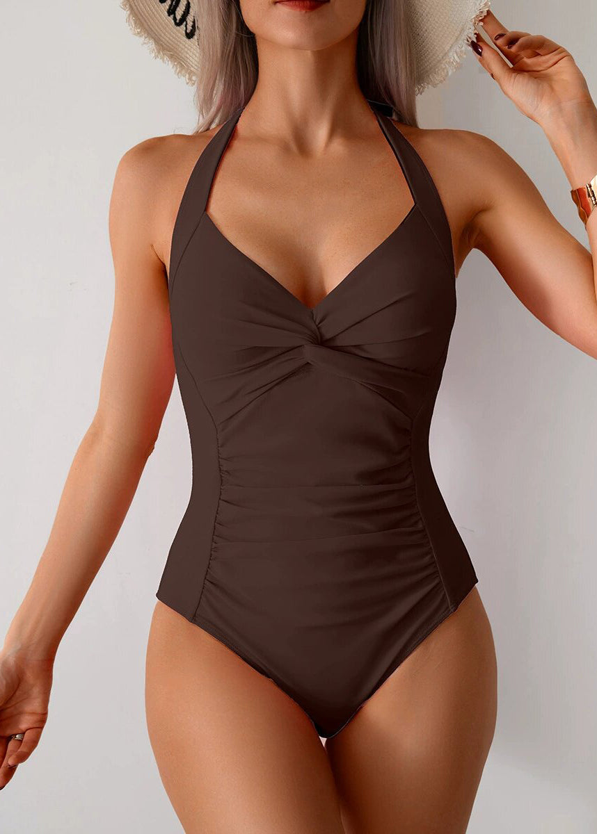 Hot Army Green Halter Lace Up Plus Size Beach Bodysuit Swimwear