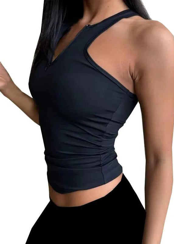 Hot Navy High Bounce Speed Dry Zipper Sports Top