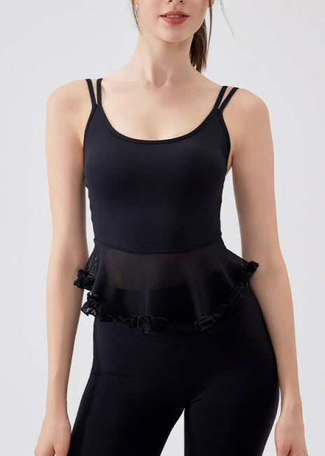 Hot Navy Ruffled Patchwork Sexy Sports Bra