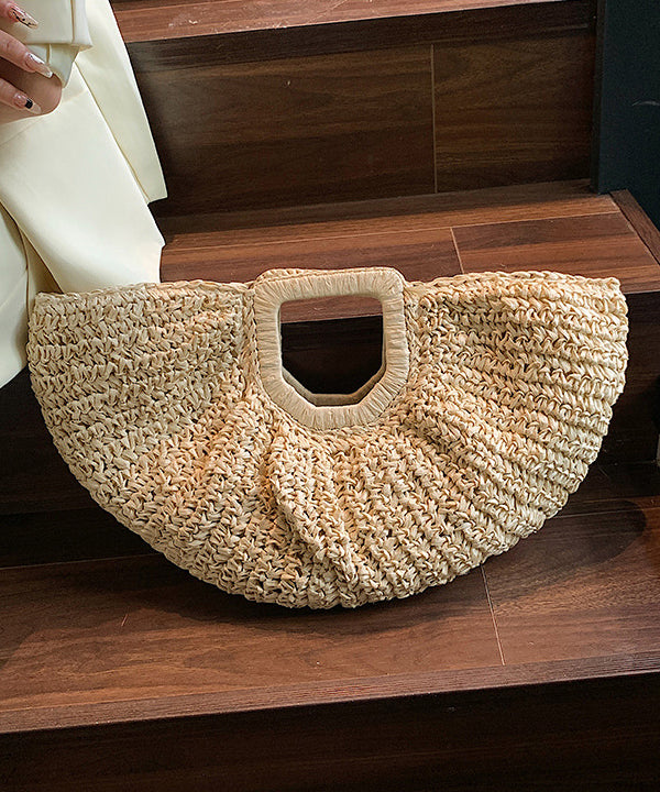 Khaki Vacation Style Straw Woven Tote Handbag
