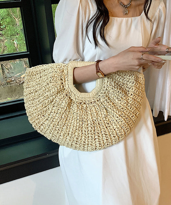 Khaki Vacation Style Straw Woven Tote Handbag